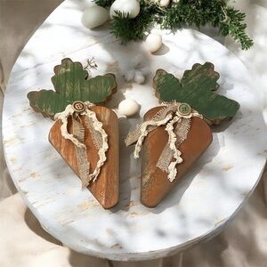 Set of 2 Rustic Wooden Carrots